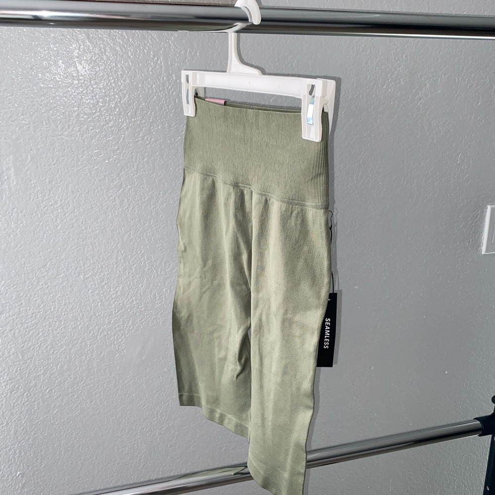 Sage Green High-Rise Waistband Longer Shorts